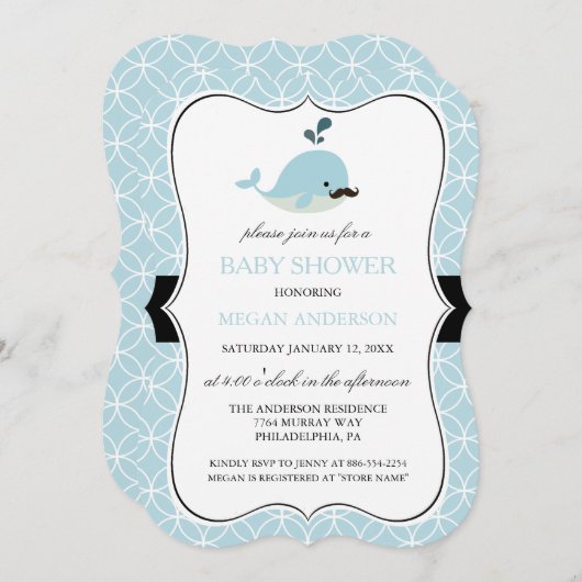 かわいい青ひげホエールボーイ赤ちゃんシャワー招待状 招待状 (正面/裏面)