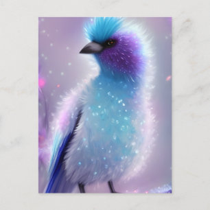 かわいい青ふわふわの鳥グラフィック ポストカード