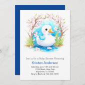 かわいい青アヒル野草の男の子の赤ちゃんシャワー 招待状 (正面/裏面)