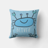 かわいい青カニの海の動物の少年の名前 クッション (裏面)