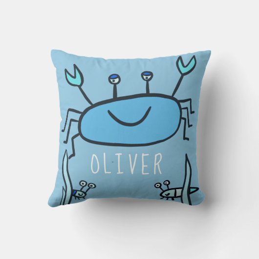かわいい青カニの海の動物の少年の名前 クッション (裏面)