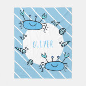 かわいい青カニの海の動物の少年の名前 フリースブランケット (正面)