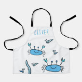 かわいい青カニの海の動物の男の子の名前 エプロン (正面)