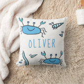 かわいい青カニの海の動物の男の子の名前 クッション (ブランケット)