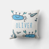 かわいい青カニの海の動物の男の子の名前 クッション (裏面)