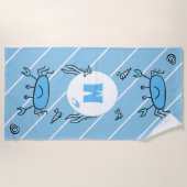 かわいい青カニの海の動物キッズモノグラムビーチトウ ビーチタオル (正面)