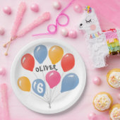 かわいい青カラフル赤バルーンkid's誕生日 ペーパープレート (パーティー)