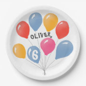 かわいい青カラフル赤バルーンkid's誕生日 ペーパープレート (正面)