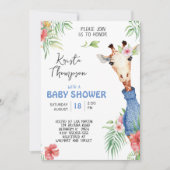 かわいい青キリン赤ちゃんシャワー 招待状 (正面)