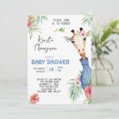 かわいい青キリン赤ちゃんシャワー 招待状 (スタンド正面)