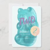 かわいい青グミベア甘い2歳の誕生日 招待状 (正面)