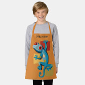 かわいい青ゲッコ爬虫類愛 エプロン (着用した状態)