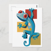 かわいい青ゲッコ爬虫類愛 ポストカード (正面/裏面)