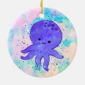 かわいい青タコまんが水彩色 セラミックオーナメント (裏面)