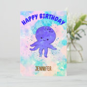 かわいい青タコまんが水彩色 招待状 (スタンド正面)