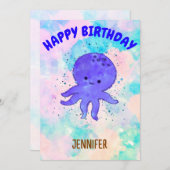 かわいい青タコまんが水彩色 招待状 (正面/裏面)