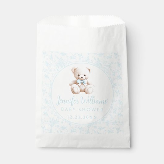 かわいい青テディベアぼう男の赤ちゃんシャワー フェイバーバッグ (正面)