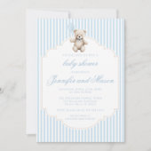 かわいい青テディベアヴィンテージ男の赤ちゃんシャワー 招待状 (正面)