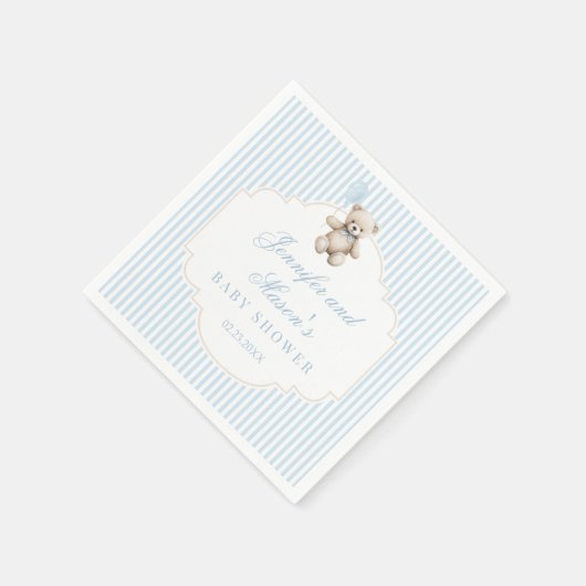 かわいい青テディベア男の赤ちゃんシャワーペーパーナプキン スタンダードカクテルナプキン (角)