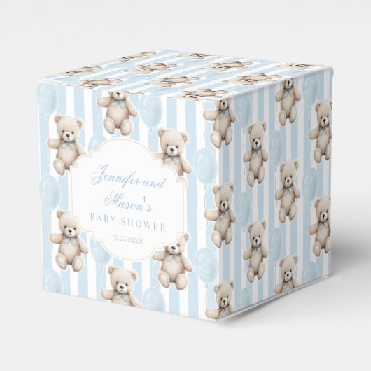 かわいい青テディベア男の赤ちゃんシャワー フェイバーボックス (正面サイド)