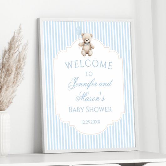 かわいい青テディベア赤ちゃんシャワー歓迎サイン ポスター