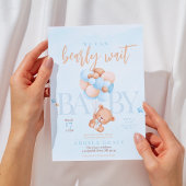 かわいい青テディベア赤ちゃんシャワー 招待状