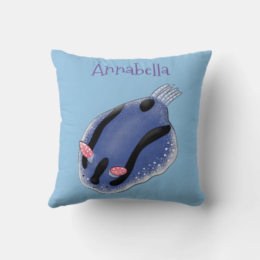 かわいい青ヌディブランチ海スラグアニメイラストレーション クッション (裏面)