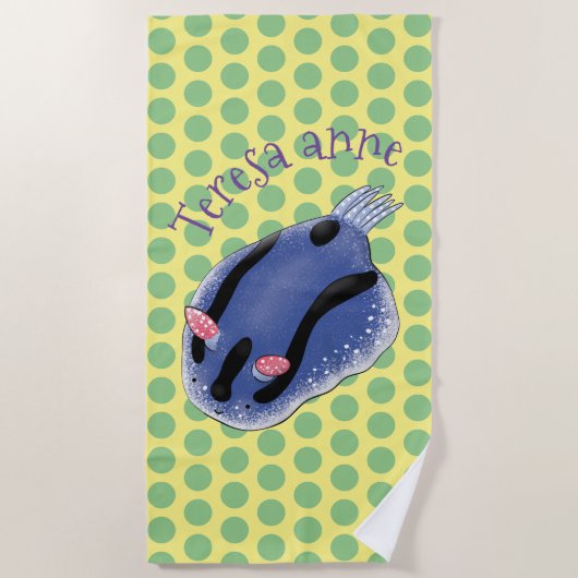 かわいい青ヌディブランチ海スラグアニメイラストレーション ビーチタオル (正面)