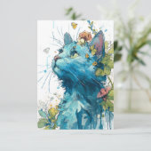 かわいい青ネコの花 サンキューカード (スタンド正面)