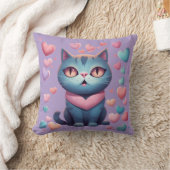 かわいい青ネコハートフード付きスウェットシャツ | かわいいバレンティン クッション (ブランケット)