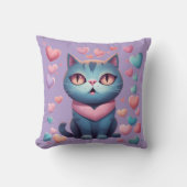 かわいい青ネコハートフード付きスウェットシャツ | かわいいバレンティン クッション (正面)