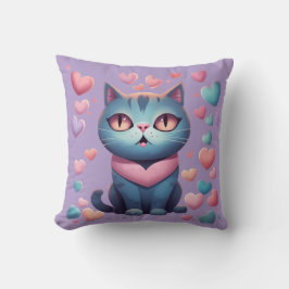 かわいい青ネコハートフード付きスウェットシャツ | かわいいバレンティン クッション