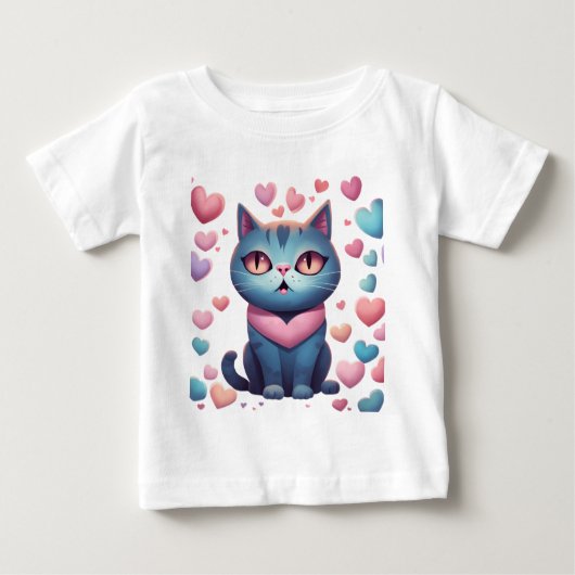 かわいい青ネコハートフード付きスウェットシャツ | かわいいバレンティン ベビーTシャツ (正面)