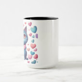 かわいい青ネコハートフード付きスウェットシャツ | かわいいバレンティン マグカップ (中央)