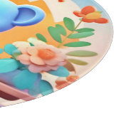 かわいい青ネズミと花 カッティングボード (角)