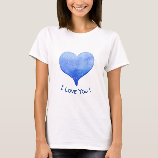 かわいい青ハート バレンタインデー 愛してる Tシャツ (正面)