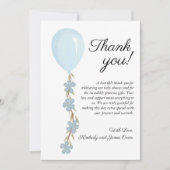 かわいい青バルーンベビーシャワー サンキューカード (正面)