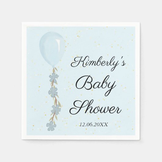 かわいい青バルーンベビーシャワー スタンダードカクテルナプキン (正面)