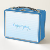 かわいい青パターモノグラムのン少年キッズスクール メタルランチボックス (正面)