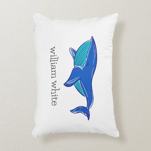 かわいい青パーソナライズされた鯨 アクセントクッション (正面(垂直))