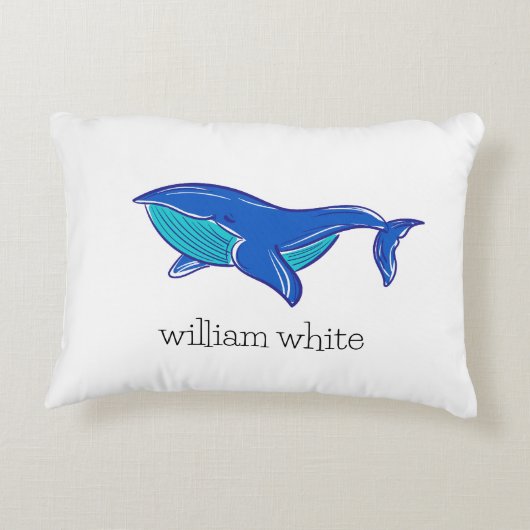 かわいい青パーソナライズされた鯨 アクセントクッション (裏面)