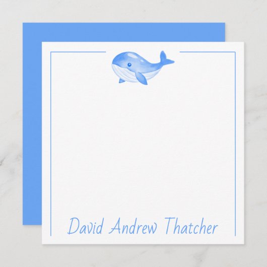 かわいい青パーソナライズされた鯨 ノートカード (正面/裏面)