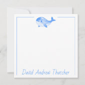 かわいい青パーソナライズされた鯨 ノートカード (正面)