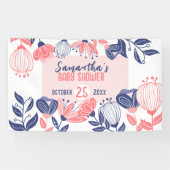 かわいい青ピンクの花植物性の赤ちゃんシャワー 横断幕 (横)