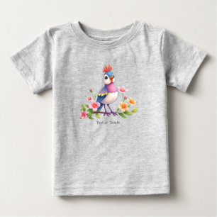 かわいい青ピンクの鳥の花柄ベビーTシャツ ベビーTシャツ