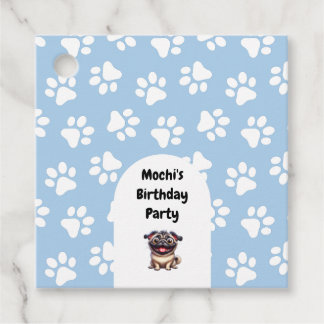 かわいい青ペットパグ誕生日パーティー フェイバータグ