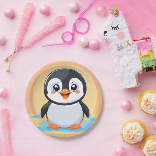 かわいい青ペンギン顔動物園の氷の誕生日パーティー ペーパープレート (パーティー)