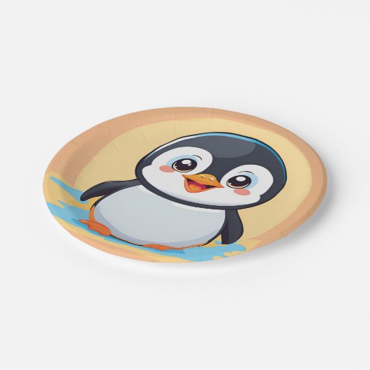 かわいい青ペンギン顔動物園の氷の誕生日パーティー ペーパープレート (アングル)