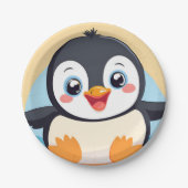 かわいい青ペンギン顔動物園の氷の誕生日パーティー ペーパープレート (正面)