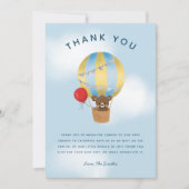 かわいい青ホットエアバルーン赤ちゃんシャワー サンキューカード (正面)